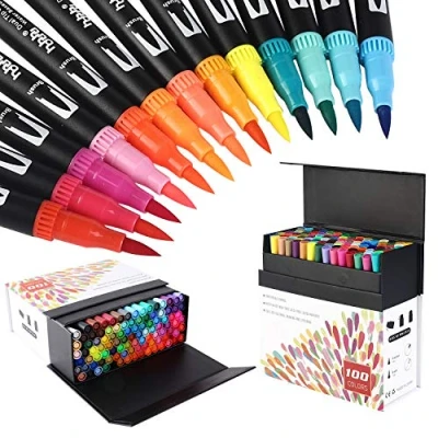 Image of hhhouu 100 Colours Dual Tip Brush Pen Set, Fineliner Pens, Art Markers For Adult and Kid Drawing, Colouring book, Calligraphy Bullet Journal HO 100B