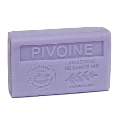 Image of Maison du Savon de Marseille French Soap made with Organic Shea Butter Peony Fragrance 125 Gram Bar