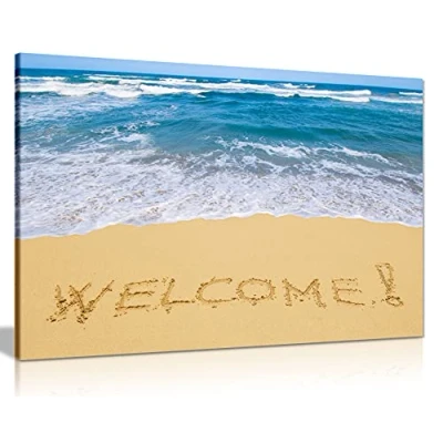 Image of Panther Print, Canvas Prints, Framed Prints for Walls, Living Room Decoration, Wall Art Bathroom, Word of Welcome on the Beach Seascape, Print Special Occasions (18x12 Inch)