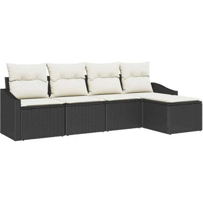 Image of vidaXL 5 Piece Garden Dining Set with Cushions Brown Poly Rattan