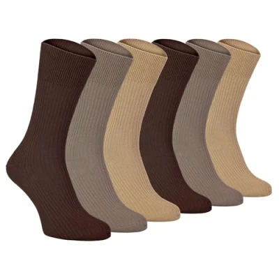 Image of 6 Pairs Mens Lightweight Breathable 100% Cotton Non Elastic Loose Wide Top Dress Socks (6 11 uk, TSFD02)