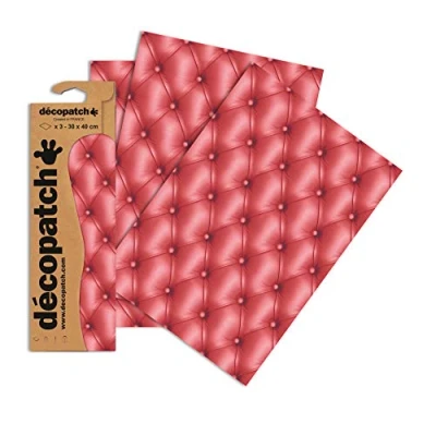 Image of Décopatch Ref C605O Red Leather Cushion Print Paper Pack Each Sheet 30 x 40cm, of 3 Sheets Best Used With Décopach Glue &amp; Varnish,
