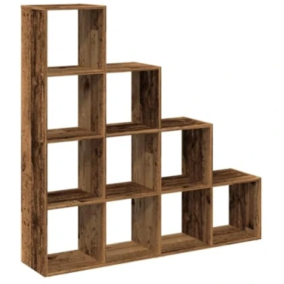 Image of vidaXL Room Divider Bookcase 4 Tier Shelf Old Wood Engineered Brown 131.5x29x131.5 cm, 10 Cubical Compartments