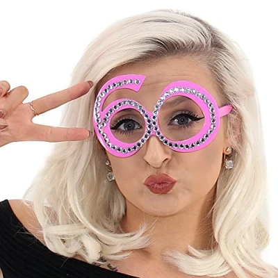 Image of Pohotobooth Props Ltd Number shaped Milestone Birthday Diamante Glasses (Pink 60th Birthday)