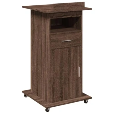 Image of vidaXL Lectern with Wheels &amp; Drawer Brown Oak Engineered Wood 55x55x107 cm Tiltable Desktop Baffle Design