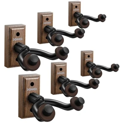 Image of Donner Guitar Wall Mount Hanger Black Walnut Hook for String Instruments, Guitars, Bass, Folk Ukulele, Violin, Mandolin Banjo, Holder (6 Packs)