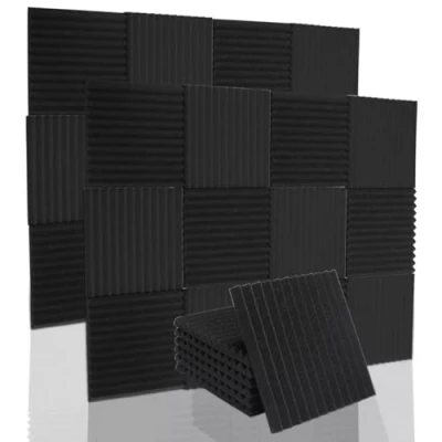 Image of 24x Black Wedge Acoustic Wall Panels Tiles Studio Sound Proofing Insulation F