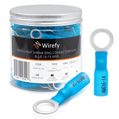Image of Wirefy Heat Shrink Ring Terminals 5/16&quot; Marine Grade Terminal Connectors Waterproof Eyelet Wire Red 16 14 AWG 130 PCS