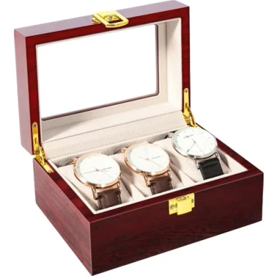 Image of Uten 3 Grids Watch Box Storage Case Organizer Jewellery Display Wooden for Men Women