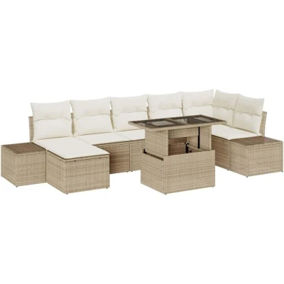 Image of vidaXL 8 Piece Garden Sofa Set with Cushions Beige Poly Rattan