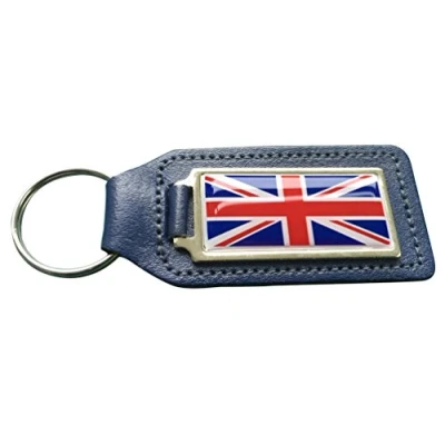 Image of Capricornone Union Jack GB Flag Blue Leather Rectangle Keyring