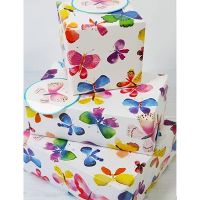 Image of Wrapping Paper 12366A&quot;Butterflies&quot; Gift Wrap Pack with 2 Sheets &amp; Tags, Plastic Free Fully Recyclable, Multicoloured