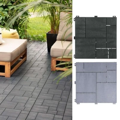 Image of Nicoman Garden Decking Tiles 30x30cm Cosmopolitan Patio, Terrace, Black Dark Grey Hot Tub Deck Tiles, Interlocking Recycled, Cosmo Composite,Outdoor Drainage Flooring