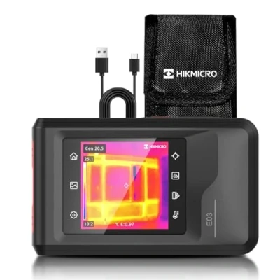 Image of HIKMICRO E03 Pocket size Compact Thermal Imaging Camera with Visual Camera, 96 x IR Resolution/9,216 Pixels, Powered by SuperIR, 25 Hz, 3.5&quot; Touch Screen Imager, IP54, 4F to 662F