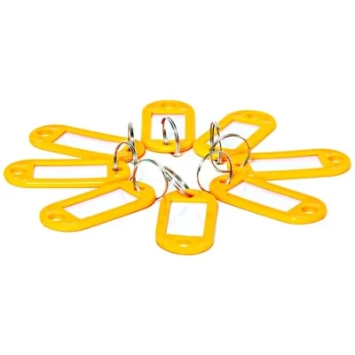 Image of D.RECT Key Tags 10 Pcs Plastic Keyring with Loops Ring Window for Luggage, Pet Name and Office Labels, Yellow