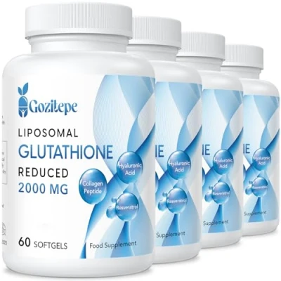 Image of Gozitepe Liposomal Glutathione Reduced 2000mg per Serving Supplement with Hyaluronic Acid + Collagen Peptide Resveratrol 10x Better Absorption (60 Count (Pack of 4))