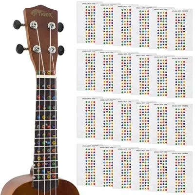 Image of Tiger UKE 24 Sticker Ukulele Note Sheet for Beginners Fretboard Markers Pack of
