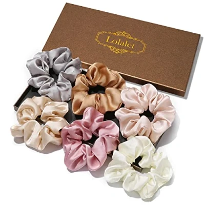 Image of Lolalet Scrunchies for Women Girls, Satin Hair Softer Than Silk Ties, Big Scrunchy Ponytail Holder with Elastic Bands Thick Thin Curly 6 Pack, Style C
