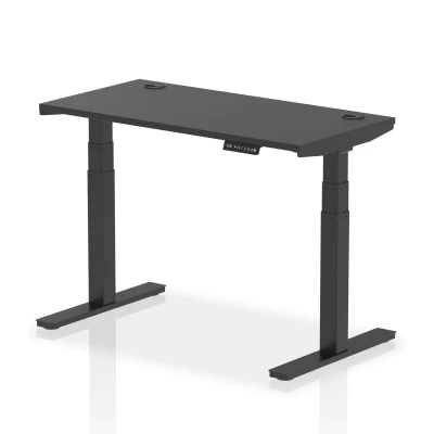 Image of Air 1200x600mm Height Adjustable Desk Black Top Cable Ports Leg