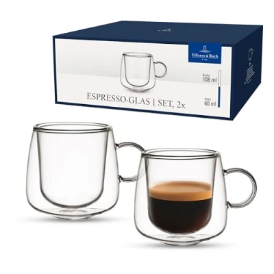 Image of Villeroy &amp; Boch Artesano Hot&amp;Cold Beverages Espresso Glass, Set of 2 Glasses, Double Walled Glasses for Cold and hot Beverages, 60 ml, Borosilicate Dishwasher Safe, Microwave Safe