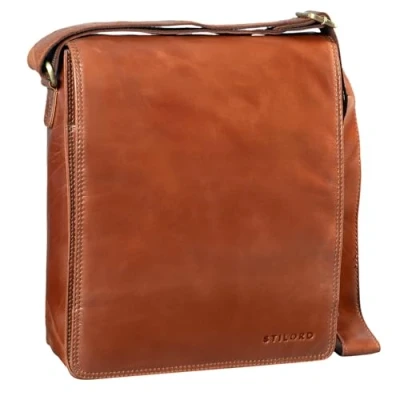 Image of STILORD &#039;Lars&#039; Vintage Messenger Bag Men for 13,3 inches Macbooks Cross Body Vertical Satchel A4 Documents Genuine Leather, Colour:Shiny Cognac Brown