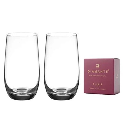 Image of DIAMANTE Water Glasses Crystal Long Drink Hi Ball Pairs ‘Moda’ Collection Undecorated Set of 2