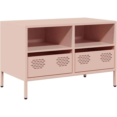 Image of vidaXL TV Cabinet Stand Pink Cold Rolled Steel Entertainment Centre with Adjustable Feet, Ample Storage Modern Room Furniture for Bedroom/Living Area
