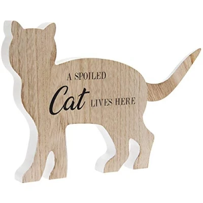 Image of The Leonardo Collection A Spoiled Cat Lives Here Shaped Wooden Plaque Home Ornament