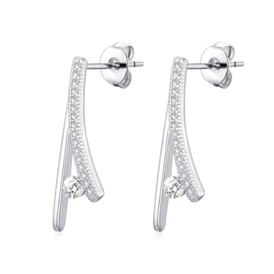 Image of Philip Jones Silver Plated Wishbone Earrings Created with Zircondia® Crystals