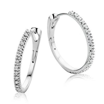 Image of Miore 0.2 carat Diamond Creole Earrings, 9ct White Gold Hoop Earrings with Natural Diamonds, Solid Hypoallergenic Delivered Jewellery box