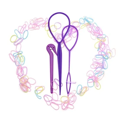 Image of Rubber Hair Bands Mini Elastic Ties with Braiding Ponytail Pick Maker Tools and Small Hairbands Cutter Remover for Kids Toddlers Girls Women multicolour