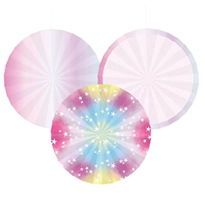 Image of Amscan 9909082 Fairy Princess Kids Birthday Party Hanging Fans Decorations 3 Pack