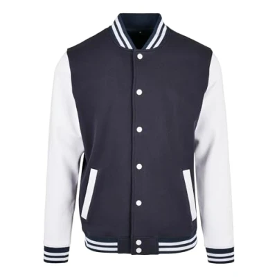 Image of Build Your Brand Men&#039;s Bb004 basic College Jacket, Navy/White, 3XL