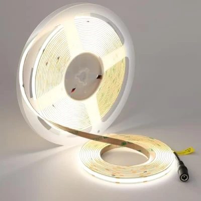 Image of TOPAI 24V COB LED Strip 10M Daylight White 5000K Dotless Super Bright 7000Lm, CRI&gt;93, Self Adhesive, 384LED/M, 8mm Width, Flexible Cuttable IP20 for Cabinet Home DIY Lighting Projects