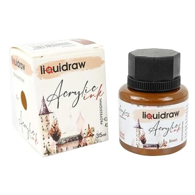 Image of Liquidraw Acrylic Inks for Artists 20 Colours Black White Available Waterproof Ink 35ml Professional Painting, Drawing, Paints, Art, Brushes, Paper, Board, Canvas, Fabric &amp; Wood (Brown)