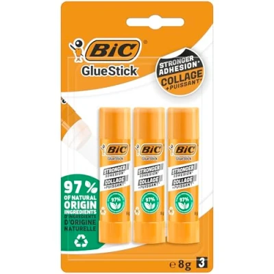 Image of BIC ECOlutions Glue Sticks Pack of 3, 8 g Ultra Clean and Washable Solvent Free with 100% Recycled Plastic Dispenser