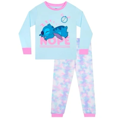 Image of Disney Lilo And Stitch Pyjamas PJs For Girls Long Sleeve Tie Dye Blue 11 12 Years