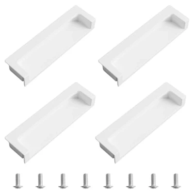Image of MOROBOR Tatami Hidden Door Handles, 4pcs Embedded Handle, Recessed Finger Pulls with Concealed Screws for Cabinet Wardrobe Drawer(White,105mm)