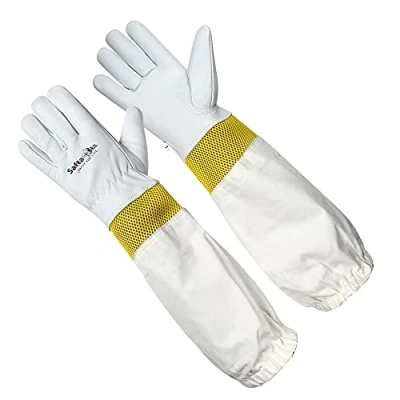 Image of SAFTA Premium Quality Cow Hide Beekeeping Gloves, Bee keepers Gloves for Professionals, Ventilated Long Sleeves, Elastic Cuffs Sting proof Light Thorn Gardening Work Gloves. (XS)