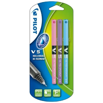Image of Pilot V5 Liquid Ink Rollerball 0.5 mm Tip (Pack of 3) Pink/Violet/Light Blue