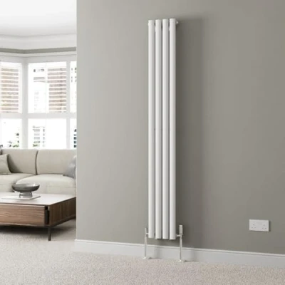 Image of DuraTherm® 1800 x 240mm White Vertical Designer Radiator Single Column Oval Tube Modern Central Heating Panel Bathroom Radiators