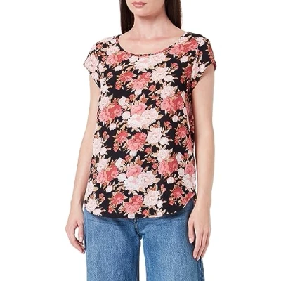 Image of ONLY Women&#039;s Onlnova Lux S/S Top AOP Ptm Blouse, Black/AOP:ay Peony Blossom, 6
