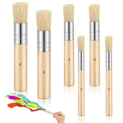 Image of 6 Pieces Wooden Stencil brushes Set Natural bristle Paint Art painting for Acrylic Painting, Oil Watercolor Card Making, DIY Crafts Projects, 3 Sizes