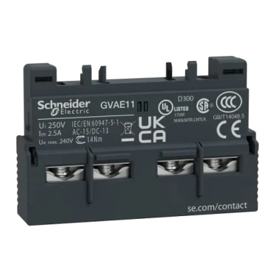 Image of Schneider Electric, TeSys GV2 and GV3 auxiliary contact 1 NO + NC, GVAE11