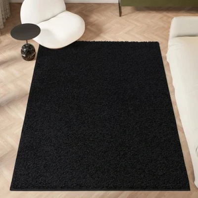 Image of homeart Area Rug Super Soft Shaggy Rugs For The Living Rooms, Bedrooms And Kitchen Modern, Easy To Clean Carpet 80x150 cm, Black