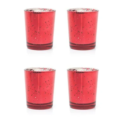 Image of Pack Of 4 Red Speckled Tealight Holder Mercury Effect Glass Candle Pot
