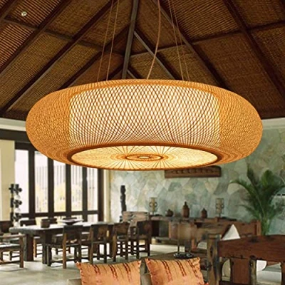 Image of E27 Pendant Lamp Retro Hanging Lights Natural Bamboo Light Vintage Woven Rattan Lampshade Chandelier Height Adjustable Lighting Restaurant Tea Room Cafe Ceiling Light,60cm