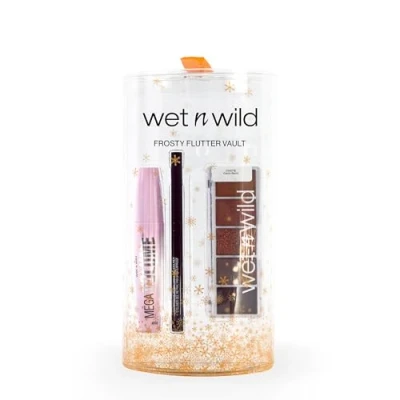 Image of Wet n Wild Frosty Flutter Vault, 12 Piece Makeup Set with Mega Volume Black Mascara, Eyeliner Pen and 2 Eyeshadow Palettes, Long Lasting Easy to Blend Formula, Gift