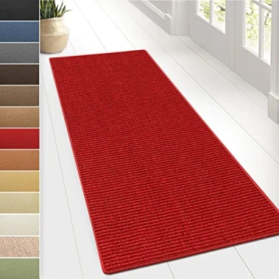 Image of Sylt Sisal Rug Floor Runner, Woven Natural Fibre Area Home Bedroom Living Room Rug, Carpet Runner (66 x 100 cm, Red)