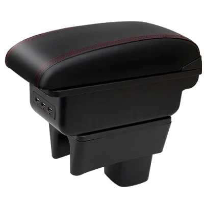 Image of YJYWZH Car Armrest For Swift 2005 2018 Double Layer Console Center Large Storage Box with 3 USB Charging Port Black Red Stitching